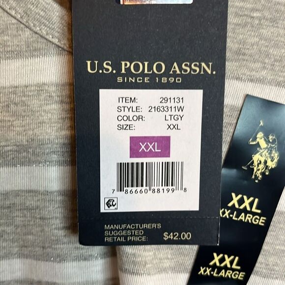 U.S. POLO ASSN LIGHT GREY WITH SILVER GLITTER STRIPES SHIRT SIZE XXL NWT - Picture 3 of 8